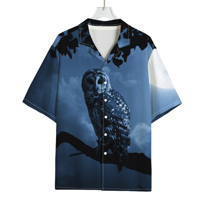 Full Moon Night Owl Print Rayon Hawaiian Shirt