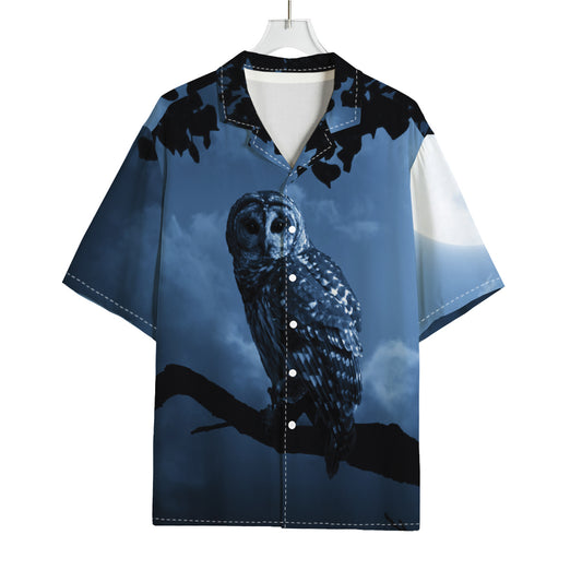 Full Moon Night Owl Print Rayon Hawaiian Shirt