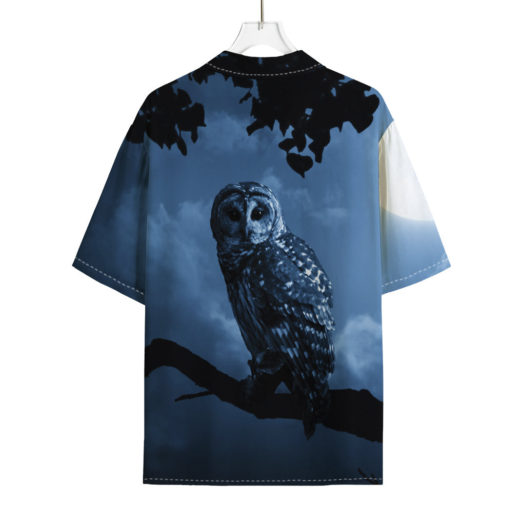 Full Moon Night Owl Print Rayon Hawaiian Shirt