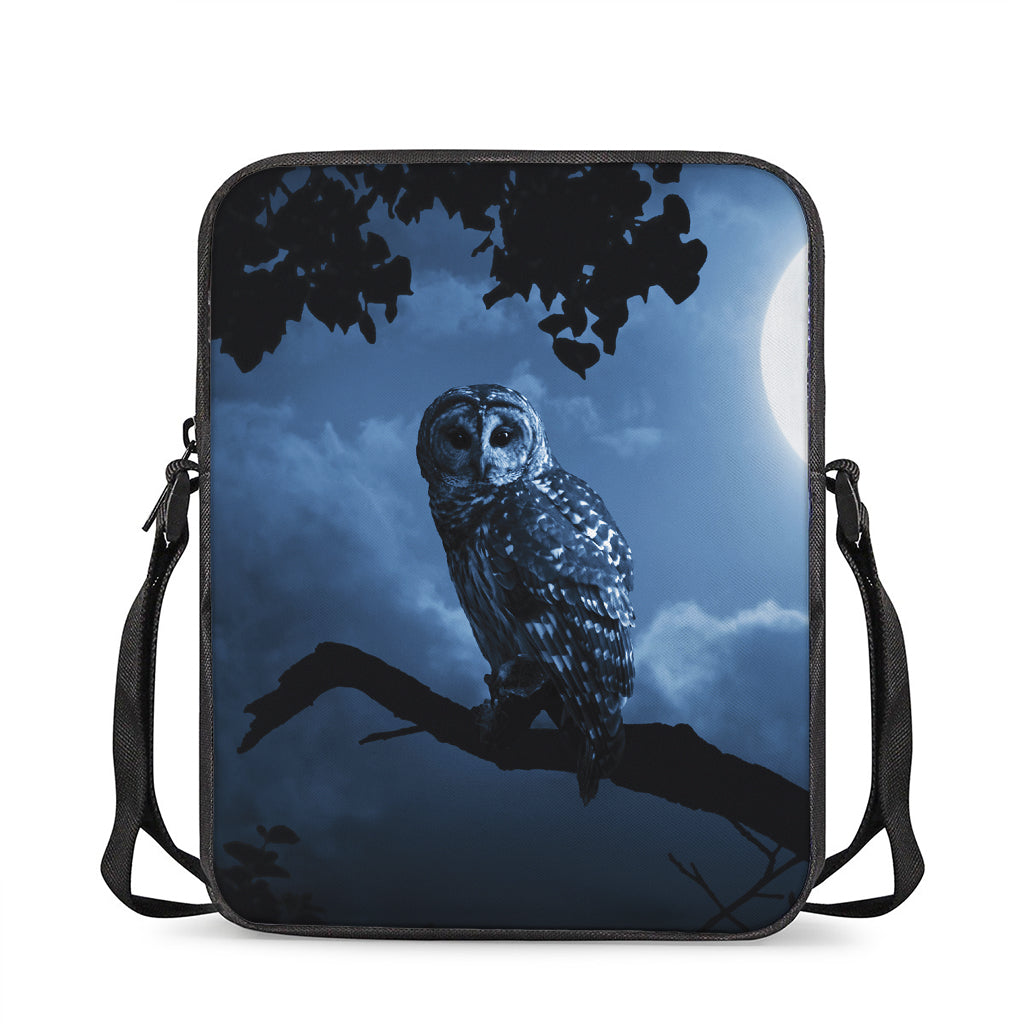 Full Moon Night Owl Print Rectangular Crossbody Bag