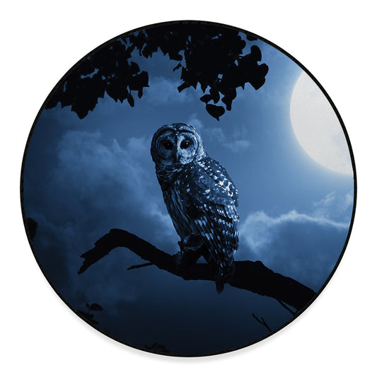 Full Moon Night Owl Print Round Floor Mat