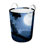 Full Moon Night Owl Print Round Laundry Basket