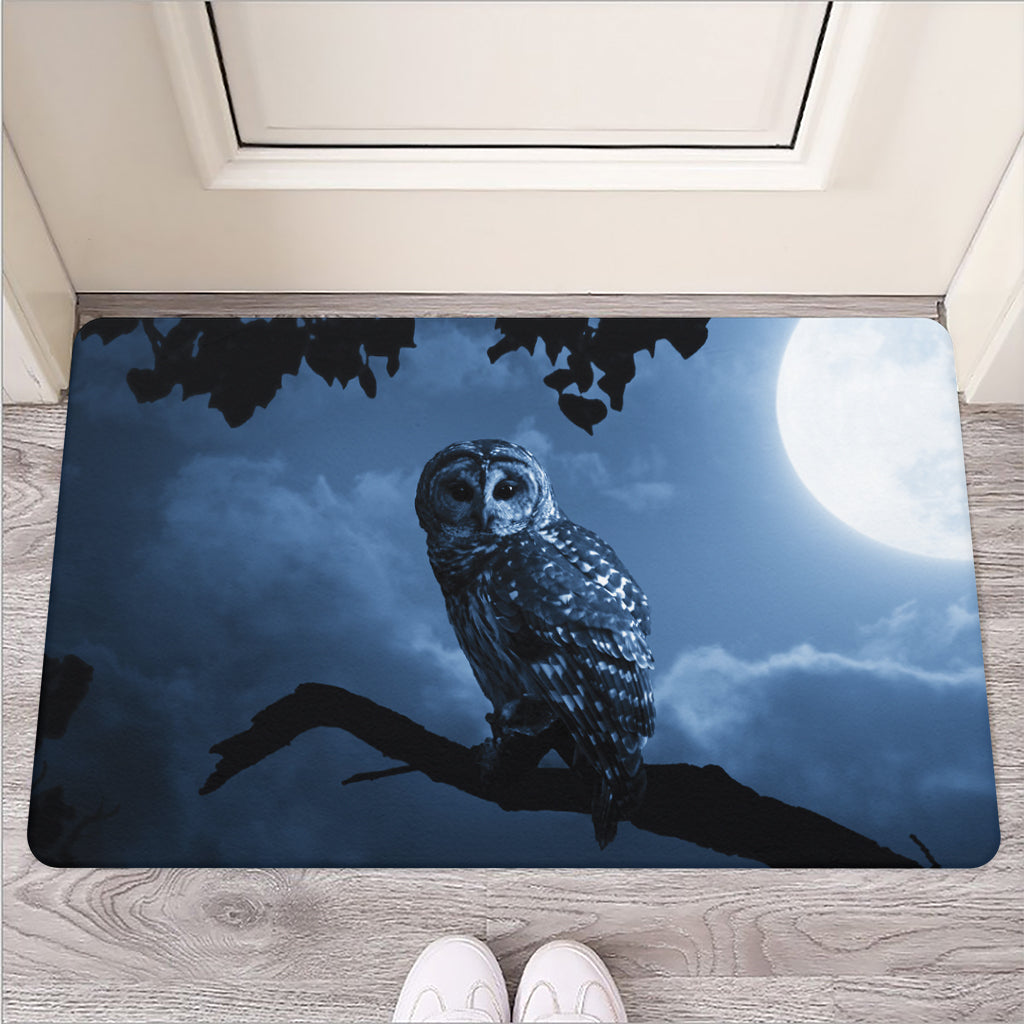 Full Moon Night Owl Print Rubber Doormat