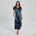 Full Moon Night Owl Print Short Sleeve Maxi Dress