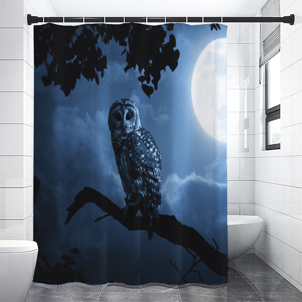 Full Moon Night Owl Print Shower Curtain