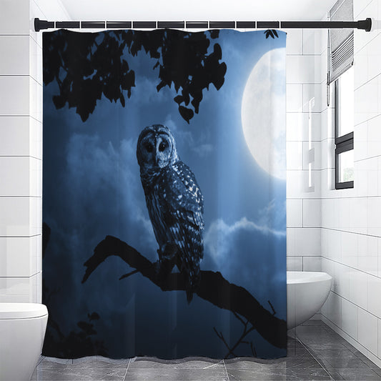 Full Moon Night Owl Print Shower Curtain