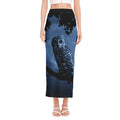 Full Moon Night Owl Print Side Slit Maxi Skirt