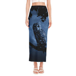 Full Moon Night Owl Print Side Slit Maxi Skirt
