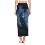 Full Moon Night Owl Print Side Slit Maxi Skirt