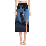 Full Moon Night Owl Print Side Slit Midi Skirt