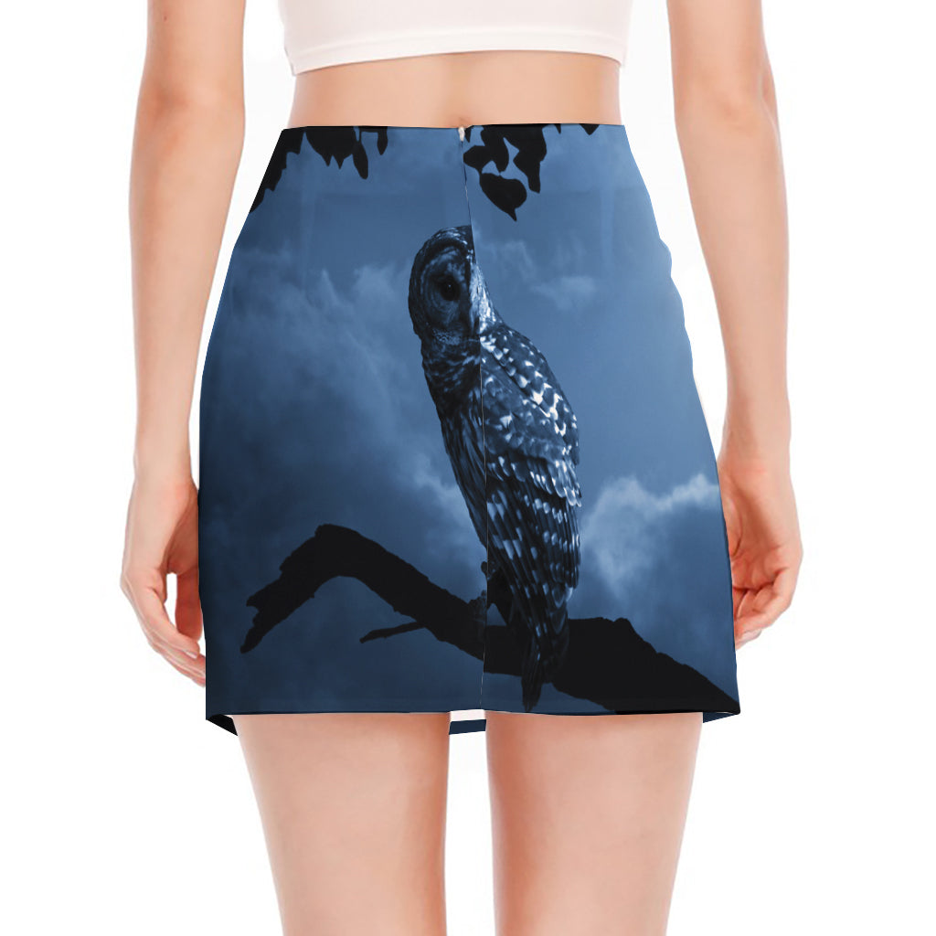 Full Moon Night Owl Print Side Slit Mini Skirt