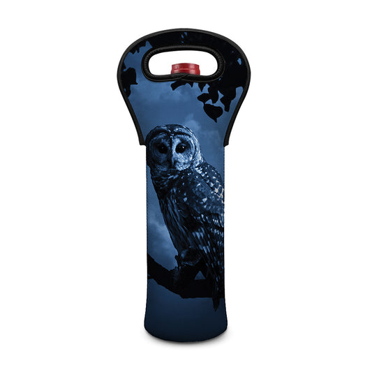 Full Moon Night Owl Print Single Neoprene Wine Tote