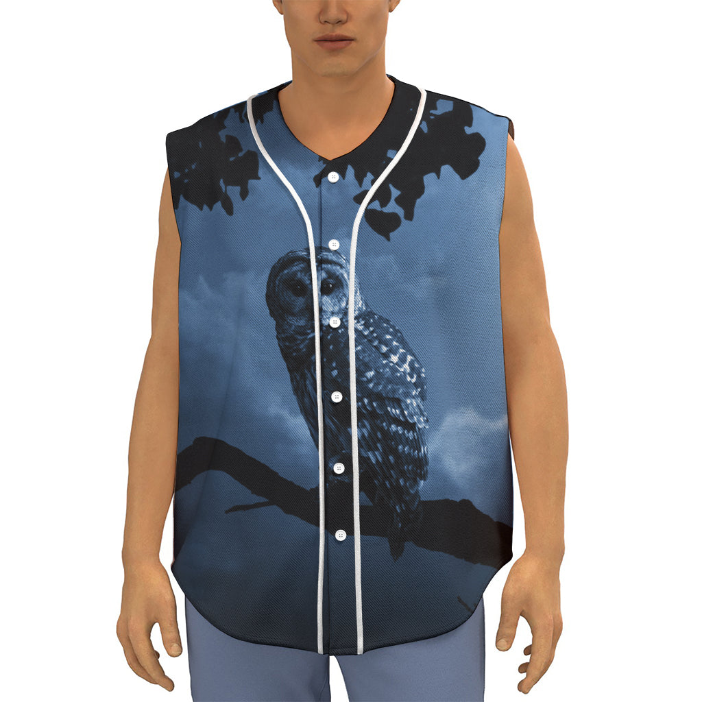 Full Moon Night Owl Print Sleeveless Baseball Jersey