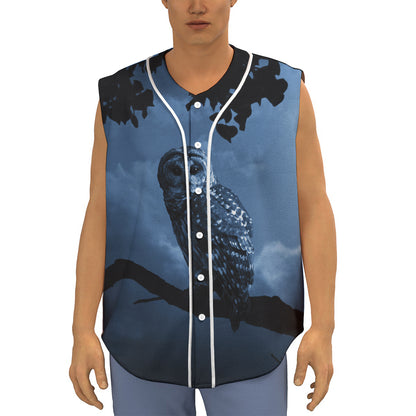Full Moon Night Owl Print Sleeveless Baseball Jersey
