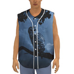 Full Moon Night Owl Print Sleeveless Baseball Jersey
