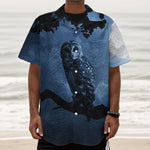 Full Moon Night Owl Print Textured Short Sleeve Shirt