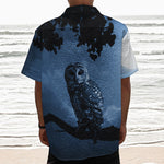 Full Moon Night Owl Print Textured Short Sleeve Shirt