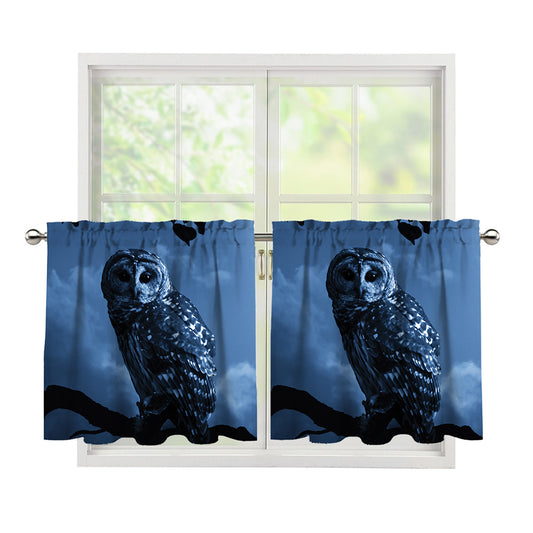 Full Moon Night Owl Print Tier Curtains
