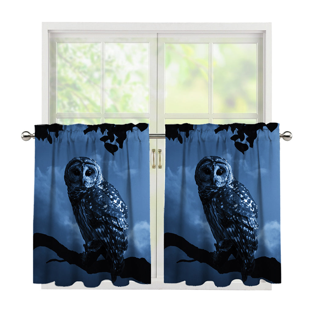 Full Moon Night Owl Print Tier Curtains