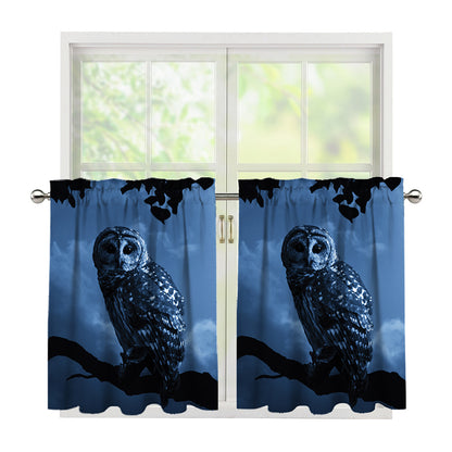 Full Moon Night Owl Print Tier Curtains