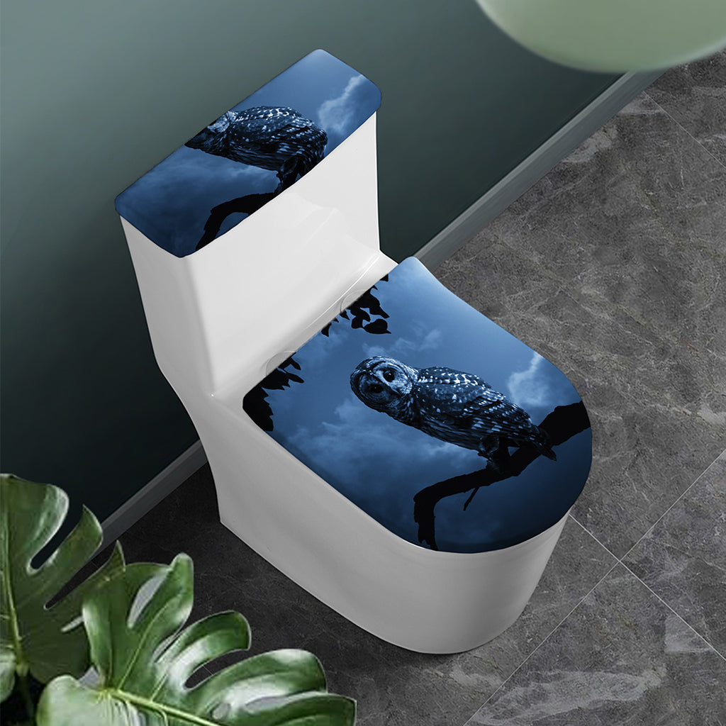 Full Moon Night Owl Print Toilet Lid And Tank Cover Set