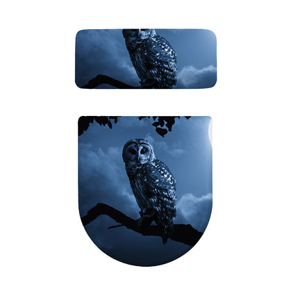 Full Moon Night Owl Print Toilet Lid And Tank Cover Set