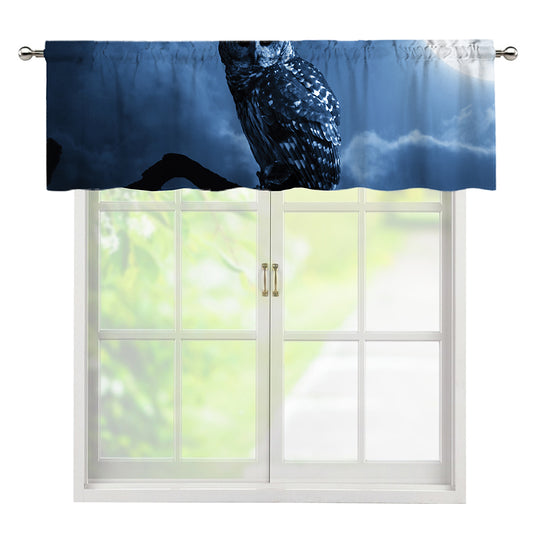 Full Moon Night Owl Print Window Valance
