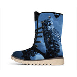 Full Moon Night Owl Print Winter Boots