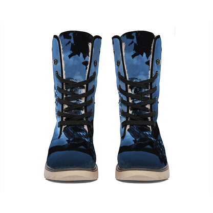 Full Moon Night Owl Print Winter Boots