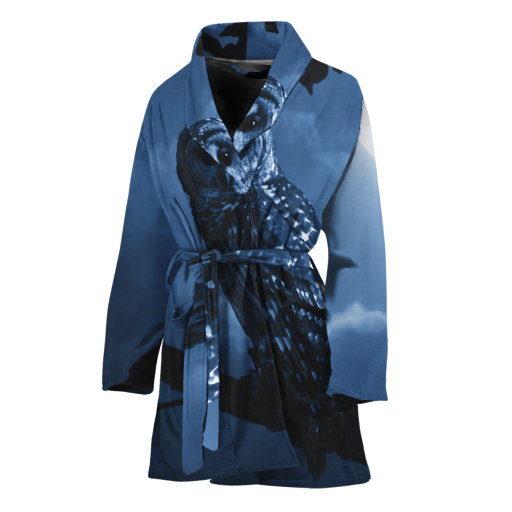 Full Moon Night Owl Print Women's Bathrobe