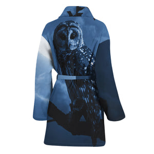 Full Moon Night Owl Print Women's Bathrobe