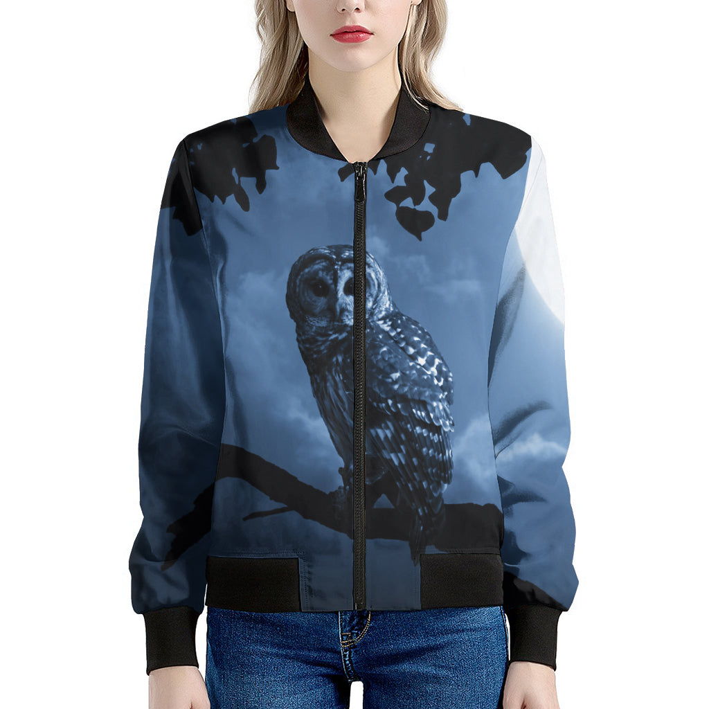 Full Moon Night Owl Print Women's Bomber Jacket