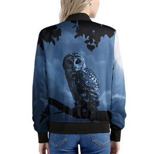 Full Moon Night Owl Print Women's Bomber Jacket