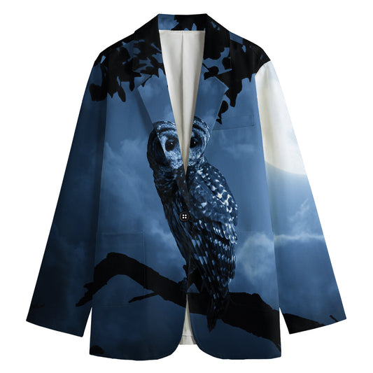 Full Moon Night Owl Print Women's Cotton Blazer