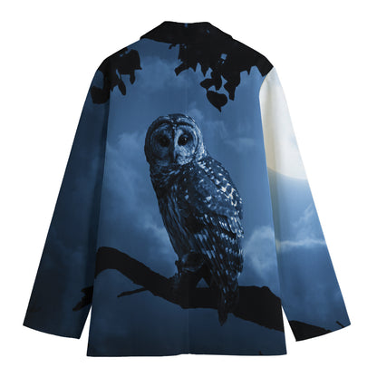 Full Moon Night Owl Print Women's Cotton Blazer