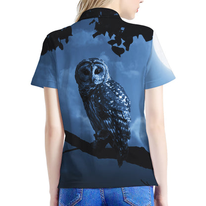 Full Moon Night Owl Print Women's Polo Shirt