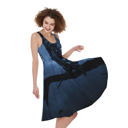 Full Moon Night Owl Print Women's Sleeveless Dress