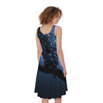 Full Moon Night Owl Print Women's Sleeveless Dress