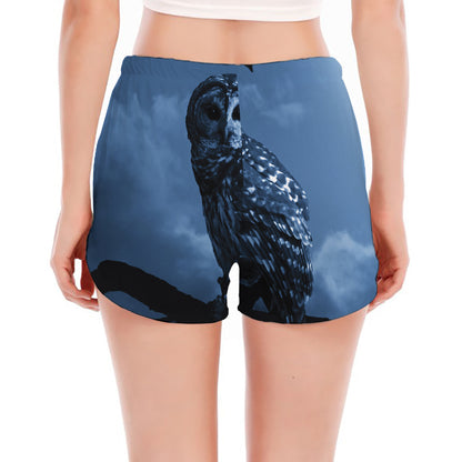 Full Moon Night Owl Print Women's Split Running Shorts