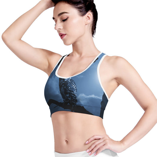 Full Moon Night Owl Print Women's Sports Bra