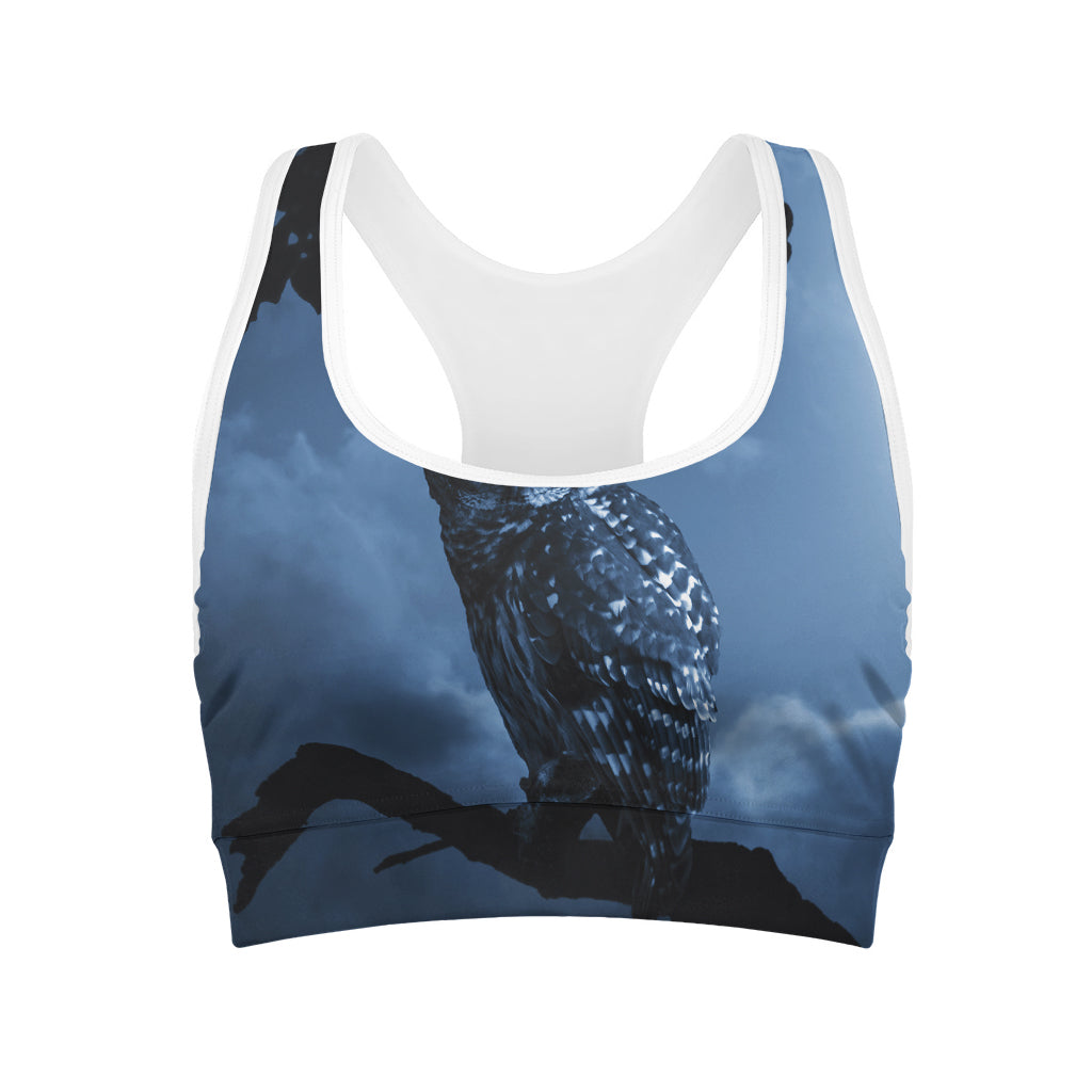 Full Moon Night Owl Print Women's Sports Bra