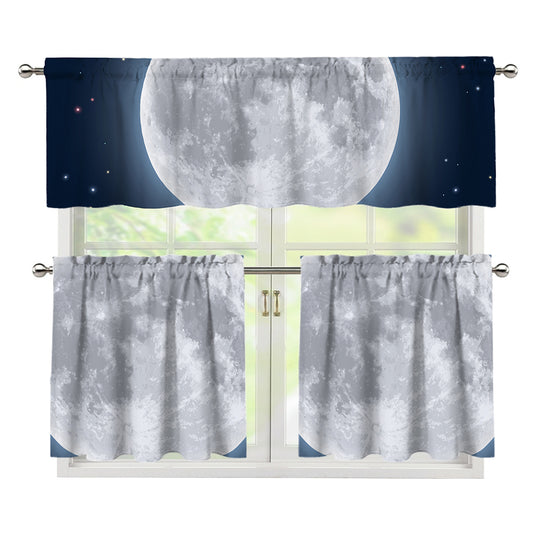 Full Moon Print 3 Piece Kitchen Curtains