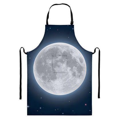 Full Moon Print Bib Apron With Pocket
