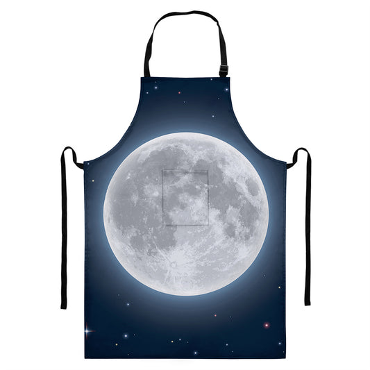 Full Moon Print Bib Apron With Pocket