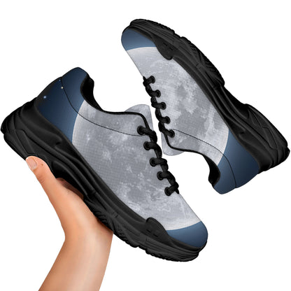 Full Moon Print Black Chunky Shoes