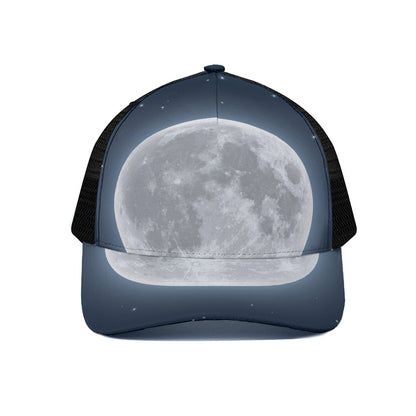 Full Moon Print Black Mesh Trucker Cap