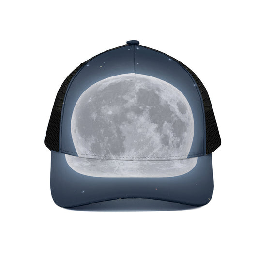 Full Moon Print Black Mesh Trucker Cap