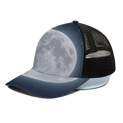 Full Moon Print Black Mesh Trucker Cap