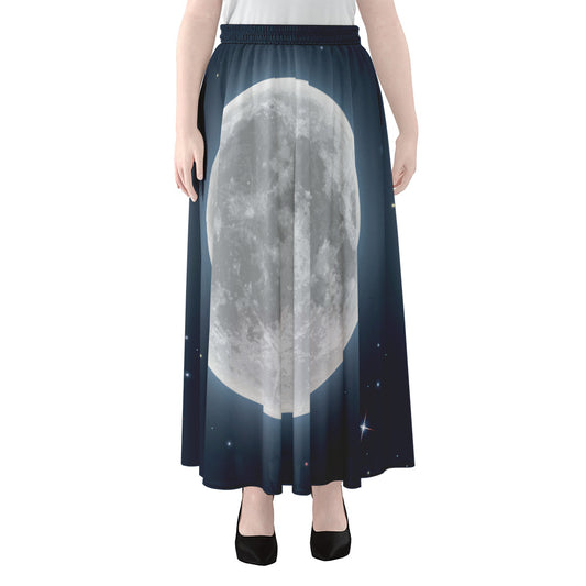Full Moon Print Chiffon Maxi Skirt