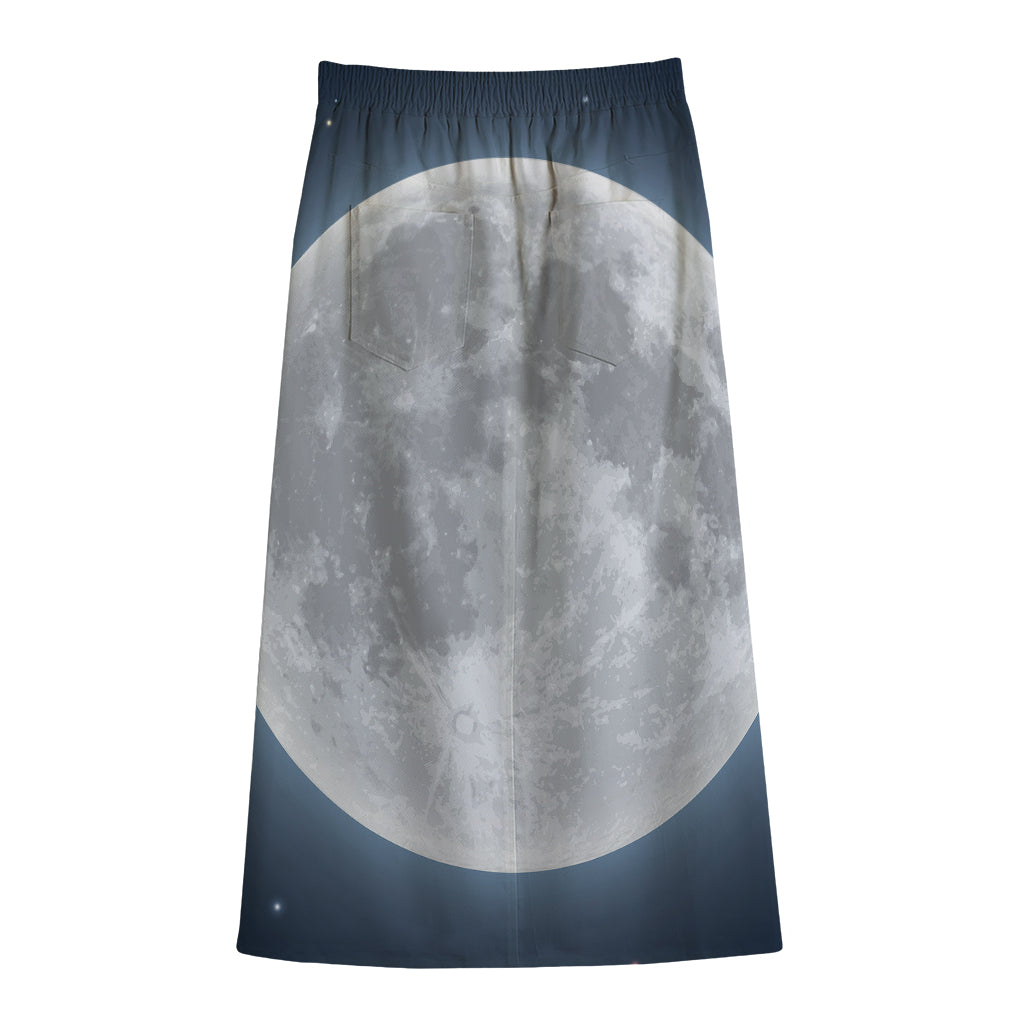 Full Moon Print Cotton Front Slit Maxi Skirt